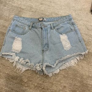 Distressed Lightwash Denim Shorts